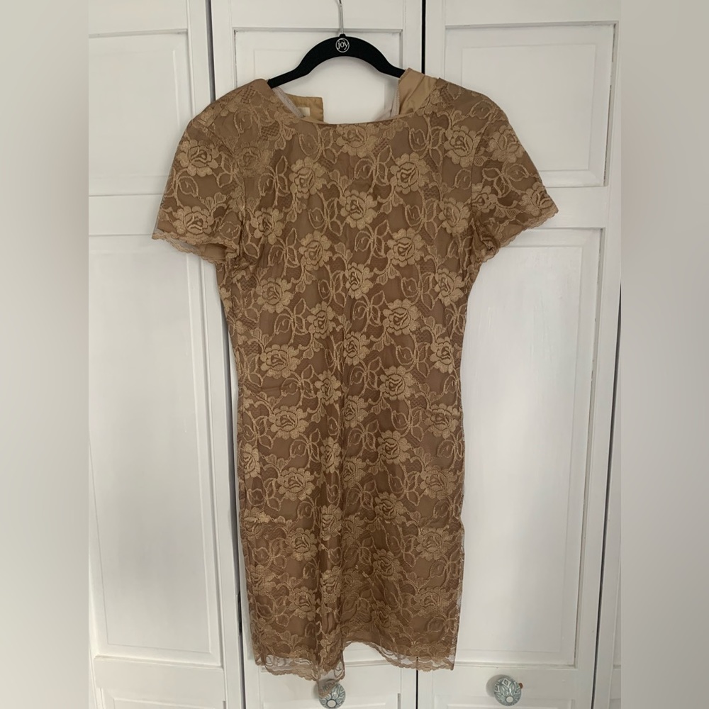 VINTAGE Elizabeth Wayman gold lace dress size 8